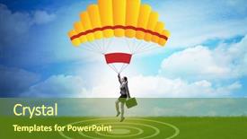  Presentation with parachute - Presentation with businesswoman flying on parachute background and a tawny brown colored foreground