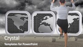  Presentation with misty - Cool new PPT layouts with businesswoman gesturing against misty landscape with bales of straw backdrop and a gray colored foreground