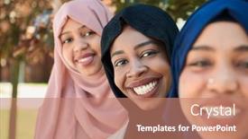  Presentation with islamic - Presentation consisting of businesswoman-group-portrait-wearing-traditional background and a coral colored foreground