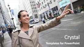 Presentation with hailing cab - Presentation theme having businesswoman hailing for a taxi background and a gray colored foreground