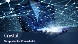  Presentation with hand palm - Audience pleasing presentation consisting of businesswoman hand demonstrating digital connection backdrop and a navy blue colored foreground