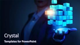  Presentation with problem solving - Presentation design consisting of businesswoman hand shows cube background and a navy blue colored foreground