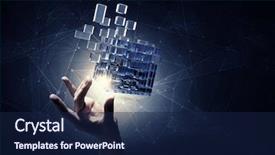  Presentation with problem solving - Amazing slide deck having businesswoman hand touch cube backdrop and a navy blue colored foreground