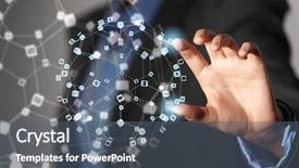  Presentation with hand touching finger digital - Beautiful slide deck featuring businesswoman hand touching with finger backdrop and a ocean colored foreground