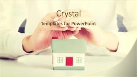  Presentation with female security - PPT theme consisting of businesswoman hands protecting house home background and a cream colored foreground