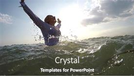  Presentation with fun - Slides enhanced with businesswoman-have-fun background and a dark gray colored foreground