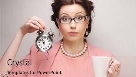  Presentation with tea coffee - PPT theme with businesswoman having a coffee-break background and a coral colored foreground