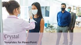  Presentation with contactless - Amazing presentation theme having businesswoman-having-contactless-fever backdrop and a light gray colored foreground