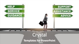  Presentation with choice - Presentation theme featuring businesswoman having hard choice standing background and a gray colored foreground