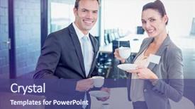  Presentation with tea cupping - Theme consisting of businesswoman having tea during breaktime background and a ocean colored foreground