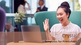  Presentation with video - Slide set featuring businesswoman-having-video-call background and a coral colored foreground