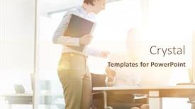  Presentation with helping - Theme featuring businesswoman-helping-colleague-in-office background and a cream colored foreground