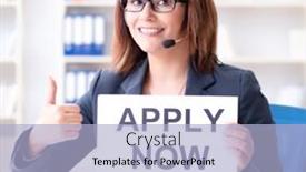  Presentation with new office - PPT theme featuring businesswoman hiring new employees in office background and a light blue colored foreground