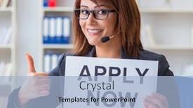  Presentation with new office - Beautiful slide deck featuring businesswoman-hiring-new-employees backdrop and a light blue colored foreground