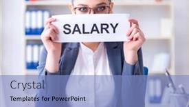  Presentation with new office - Cool new PPT theme with businesswoman-hiring-new-employees backdrop and a light blue colored foreground