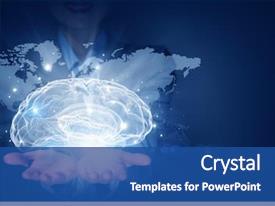  Presentation with brain - Theme enhanced with businesswoman hold brain digital image background and a ocean colored foreground