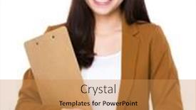 Presentation with medical folder blank or clipboard - Audience pleasing theme consisting of businesswoman-hold-with-clipboard backdrop and a gold colored foreground