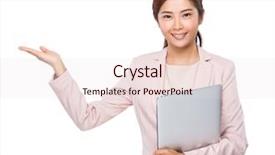  Presentation with hold hand - Slide deck featuring businesswoman hold with laptop computer and hand presentation background and a lemonade colored foreground