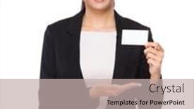  Presentation with superhero businesswoman - Cool new PPT theme with businesswoman-hold-with-namecard backdrop and a mint green colored foreground