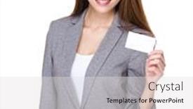  Presentation with superhero businesswoman - Presentation theme with businesswoman-hold-with-namecard background and a white colored foreground
