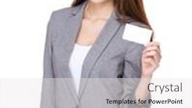  Presentation with superhero businesswoman - Audience pleasing PPT theme consisting of businesswoman-hold-with-namecard backdrop and a white colored foreground