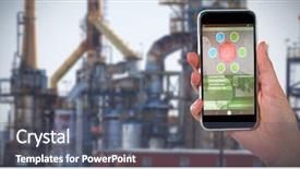  Presentation with crane - Theme enhanced with businesswoman holding 3d mobile background and a gray colored foreground