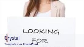  Presentation with part time job - Audience pleasing PPT theme consisting of businesswoman holding a board showing with looking for part-time job phrases backdrop and a sky blue colored foreground