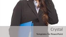  Presentation with binder - Amazing presentation having businesswoman-holding-a-document-binder backdrop and a light gray colored foreground