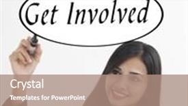 Presentation with writing pen - Audience pleasing slides consisting of businesswoman holding a marker pen writing -get involved backdrop and a coral colored foreground