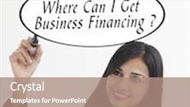  Presentation with writing pen - Slide deck with businesswoman holding a marker pen writing -where can i get business refinancing background and a coral colored foreground