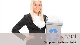  Presentation with recycle - PPT layouts featuring businesswoman holding a recycle bin isolated on white background background and a light gray colored foreground