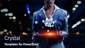  Presentation with spheres - Colorful slide deck enhanced with businesswoman-holding-a-tabalet backdrop and a wine colored foreground