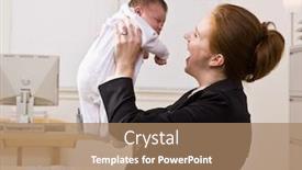  Presentation with teen mom cap and gown holding a baby - Slides consisting of businesswoman holding baby at desk background and a coral colored foreground