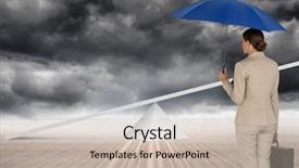  Presentation with seesaw - Audience pleasing PPT layouts consisting of businesswoman holding blue umbrella backdrop and a soft green colored foreground