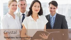  Presentation with camera - Colorful presentation design enhanced with businesswoman-holding-document-smiling backdrop and a  colored foreground