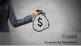 Presentation with money back - Audience pleasing slide set consisting of businesswoman holding drawn money bag backdrop and a light gray colored foreground