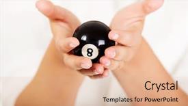  Presentation with billiard - Amazing slide set having businesswoman holding eight billiard ball backdrop and a coral colored foreground