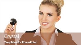  Presentation with billiard - Beautiful theme featuring businesswoman holding eight billiard ball backdrop and a coral colored foreground