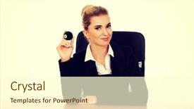  Presentation with billiard - Slides having businesswoman holding eight billiard ball background and a cream colored foreground