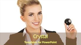  Presentation with billiard - Beautiful slide deck featuring businesswoman holding eight billiard ball backdrop and a tawny brown colored foreground