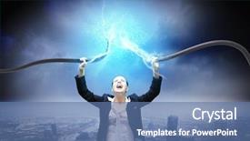  Presentation with electrical cable - Slide deck enhanced with businesswoman holding electrical cable background and a  colored foreground