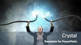  Presentation with electrical cable - Presentation featuring businesswoman holding electrical cable background and a  colored foreground