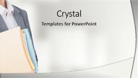  Presentation with files - Slide deck with businesswoman holding files and folder background and a light gray colored foreground