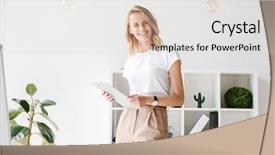  Presentation with manilla folder open papers - Amazing slide set having businesswoman holding folder while lean backdrop and a lemonade colored foreground