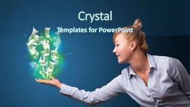  Presentation with santa claus holding scroll paper - PPT theme featuring businesswoman holding glowing paper money background and a  colored foreground