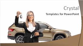  Presentation with suv - Beautiful presentation theme featuring businesswoman-holding-keys backdrop and a white colored foreground