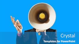  Presentation with white pigeon against the blue - Cool new presentation theme with businesswoman-holding-megaphone-against-blue backdrop and a teal colored foreground