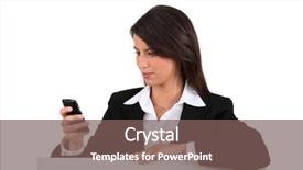  Presentation with telephone mobile - Presentation theme having businesswoman holding mobile telephone stood background and a  colored foreground