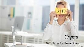  Presentation with notepaper - Slides enhanced with businesswoman holding notepapers with drawn background and a light gray colored foreground