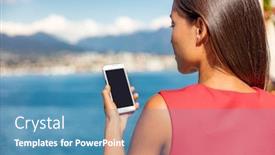  Presentation with vancouver city - Beautiful presentation theme featuring businesswoman holding phone looking at screen using cellphone for business businesspeople lifestyle in city outdoor landscape vancouver canada backdrop and a teal colored foreground